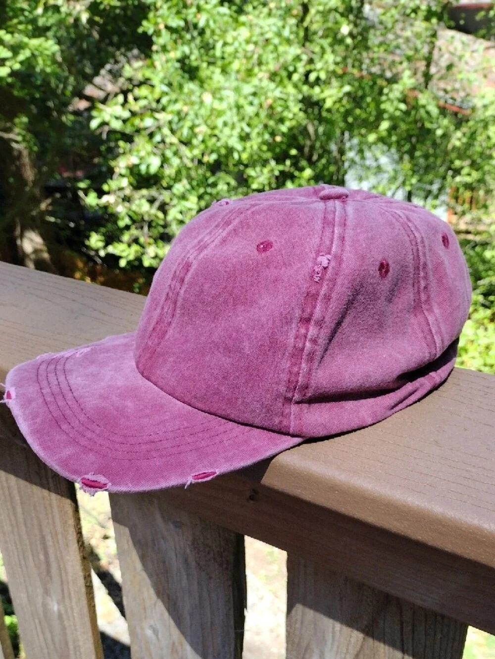 Distressed Washed Baseball Cap - Burgundy